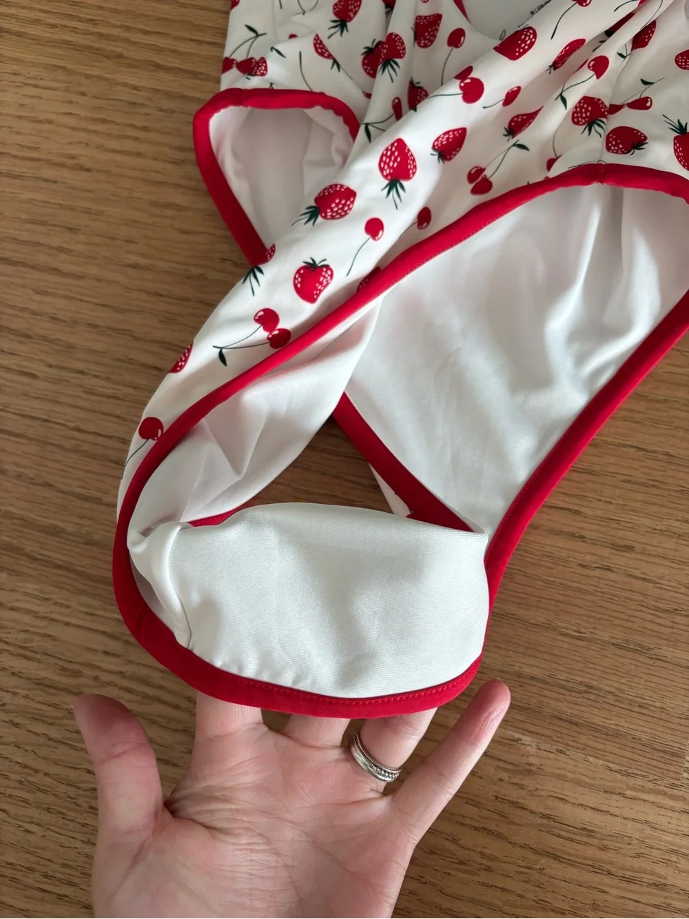 Frankie's Bikinis White One-Piece with Red Strawberry Print